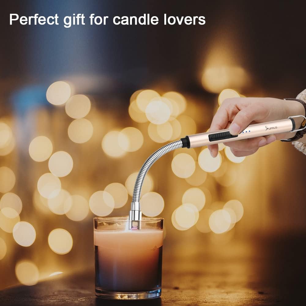 SUPRUS Electric Candle Lighter - USB Type C Rechargeable with 360° Flexible Neck & Steel Shell - Gold