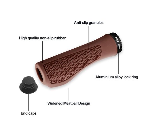 TOPCABIN Bicycles Handlebar Grips, Aluminum Lock-on Ergonomic Bike Grips, Cushion Vibrations Comfort Bike Handlebar Grips, Mountain MTB BMX Bicycles Grips for Scooter (Rubber(Brown))