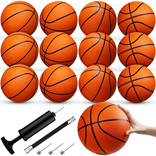 12 Pack Heavy Duty Rubber Basketballs 29.5 Inch Size 7 with Air Pump