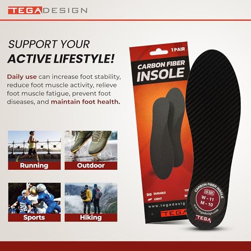 TEGA Carbon Fiber Insole for Sports & Hiking - Women's 10.5 / Men's 9.5, Foot Fractures & Toe Conditions