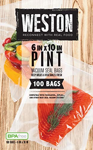 Weston 6x10 Pint Vacuum Sealer Bags - 100 Count, Clear, Food Storage