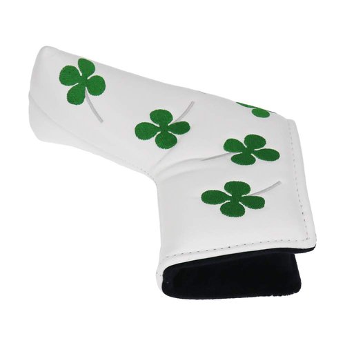 SEACLOUD Golf Putter Cover Blade Head Cover Four - Leaf Clover Pattern with V- Closure Luck for Golf Headcover White