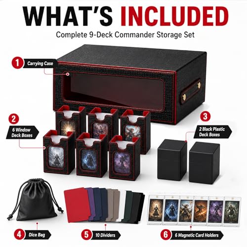 9-in-1 MTG Deck Box with 8 Removable Commander Deck Cases - Black Red