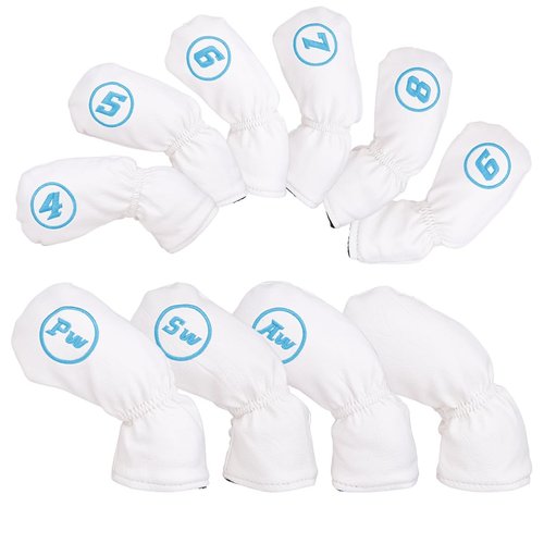 10pcs/Set White Leather with Puppy Design Golf Club Iron Head Covers 4-9, Pw,Sw,Aw,Blank One Fit Right Hand Irons
