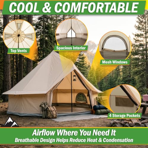 16x16ft Family Camping Tent - Water-Resistant Glamping Bell Yurt with Breathable Design