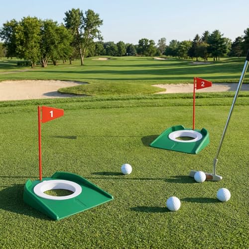 Sotiff 3 Pcs Golf Putting Practice Cup Hole Training Aids Golf Accessories Training Putters with Plastic Flag for Adult Office Garage Yard Indoor Outdoor Practice (Red)