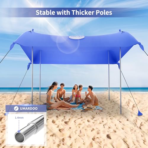 UMARDOO 10x10FT Blue Family Beach Tent Canopy Sun Shade Portable Wind-Resistant