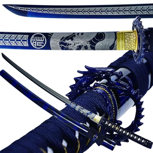 Japanese Katana Samurai Sword Handmade High Carbon Steel 1045 Blue Pattern Gift for Martial Arts & Collectors