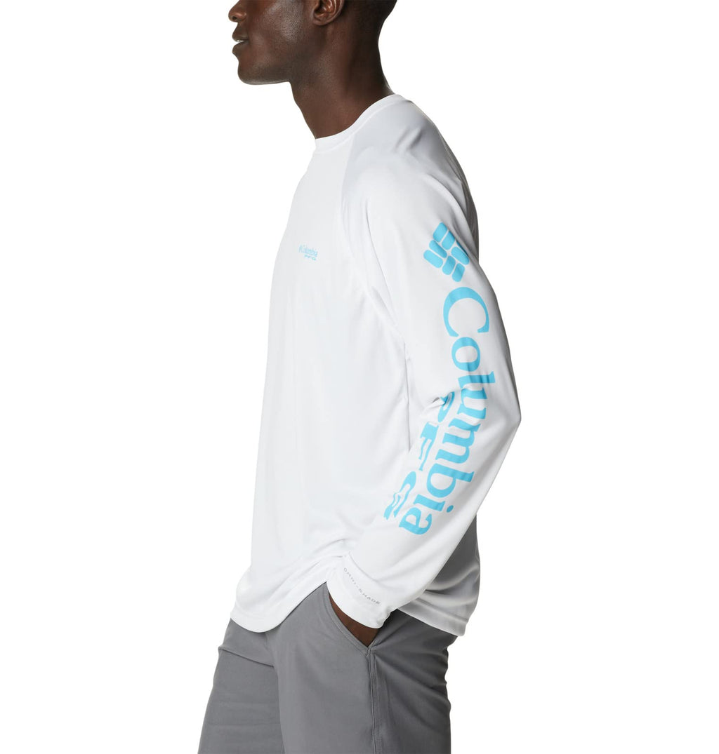 Columbia Men's Terminal Tackle Long Sleeve Shirt, White/Atoll Logo, X-Small