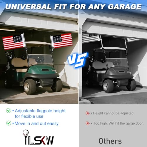 Golf Cart Flag Holder Kit with Adjustable Flagpole and USA Flag
