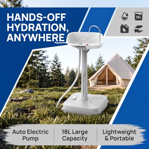White Tirmen Electric Portable Hand Wash Station 18L with Soap Dispenser & Towel Holder - Camping Sink