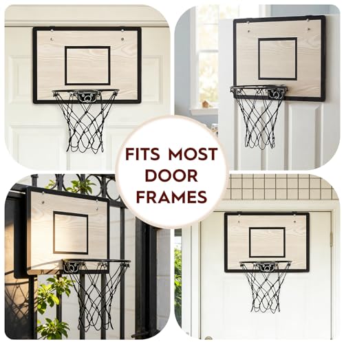 Mini Basketball Hoop for Kids and Adults - White Over The Door Indoor Set with 4 Balls & Pump