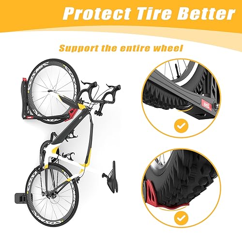 TORACK Wall Mount Bike Rack 2.4" No Lifting Swivel Bicycle Holder, Black 1-Pack