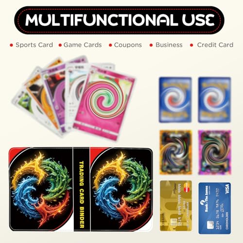4 Pockets Card Binder - Can Hold 400 Cards with 50 Removable Sleeves - HD Digital Print, Black & 4 Elements