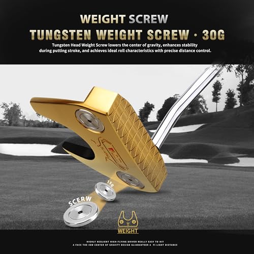 PGM TUG024 Gold 35-Inch CNC Milled Low-CG Golf Putter with Oversized Grip and Alignment Line