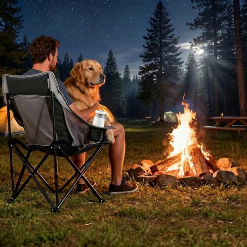 Oversized Camping Chair for Adults Black - Heavy Duty Foldable with Carry Bag, Cup Holder & Side Pockets