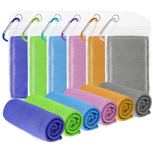 6 Pack Cooling Towels for Neck and Face - Blue, Orange, Green, Purple, Blue, Gray