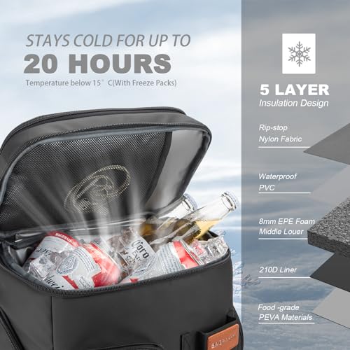 Insulated Cooler Backpack 33 Can Leakproof with Double Deck - Black