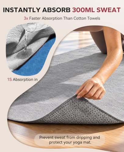 Grey 2 Pack Non Slip Yoga Mat Towels with Grip Dots - 72 x 24 Inches