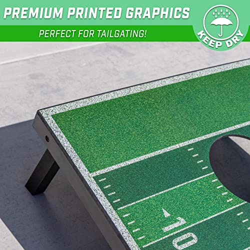 Cornhole Set with Football Field Design - 3x2 ft Portable Tailgate Game - Includes 2 Boards & 8 Bean Bags - Variation: 3 x 2 ft Football