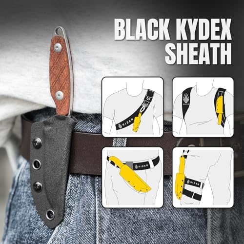 Kizer Muskrat Fixed Blade Knife with Warm Brown Mkuruti Wood Handle - 1064A2