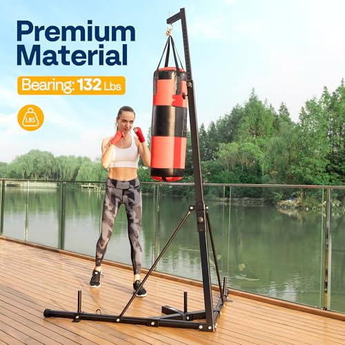 VIVOHOME Height Adjustable Heavy Duty Boxing Punching Bag Stand - Foldable Steel Sandbag Rack, Up to 132 lbs, Home Fitness