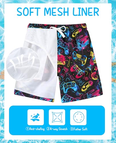 Boys Swim Trunks - Quick Dry Bathing Suit with Mesh Liner, 9-10 Years - A-game Console