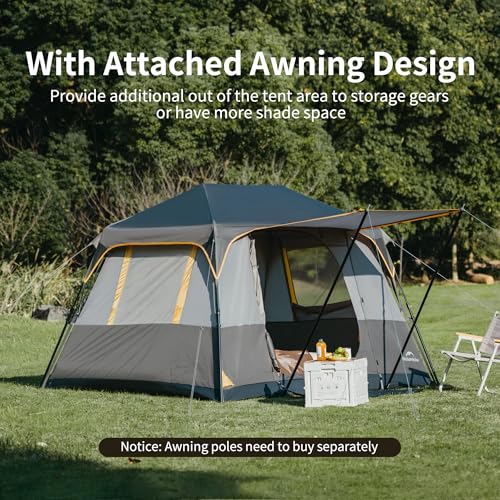 Naturehike Grey 4-Person Instant Pop-Up Camping Tent - Waterproof & Easy Setup