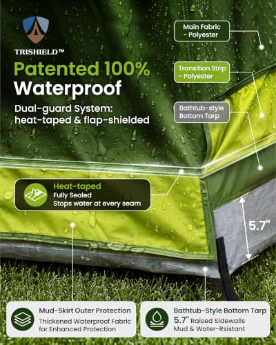 10 Person Waterproof Family Camping Tent with Rainfly, Mesh Windows & Divider