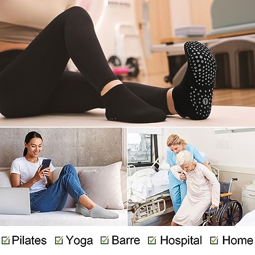Toes Home Pilates Socks for Women - Cushioned Grip Yoga & Barre Socks 9-11, Black & Grey - 4 Pairs