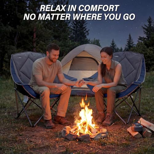 Oversized Portable Camping Chair with Cup Holder - Blue, Heavy Duty Padded Lawn Chair for Camping, Beach & Outdoor Use