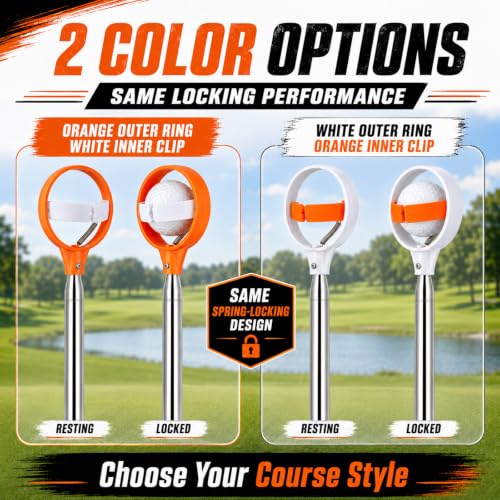 16.3Ft Stainless Steel Telescopic Golf Ball Retriever with Orange & White Handle