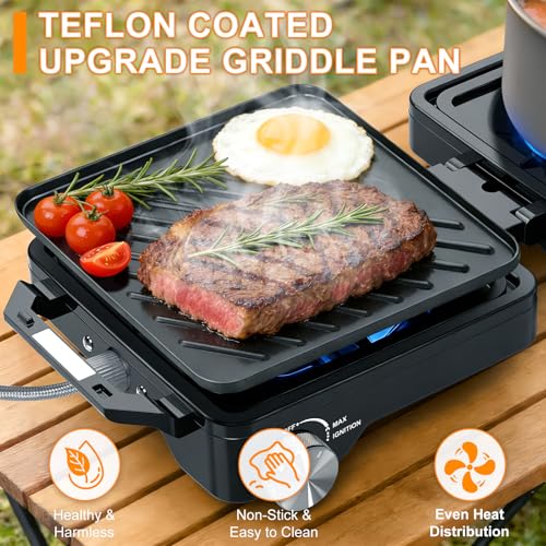 SENBOWE Black 2-Burner Camping Stove 24000 BTU Portable Propane Stove Kit