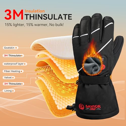 SAVIOR HEAT Rechargeable Heated Gloves for Men & Women, Large Black