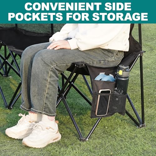 1MORE Soccer Bench Portable Folding Team Bench 6 Seats with Backrest Black