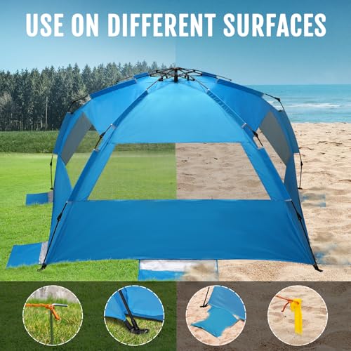 WhiteFang XXL Blue Pop Up Beach Tent Sun Shelter UV Protection Extendable Floor