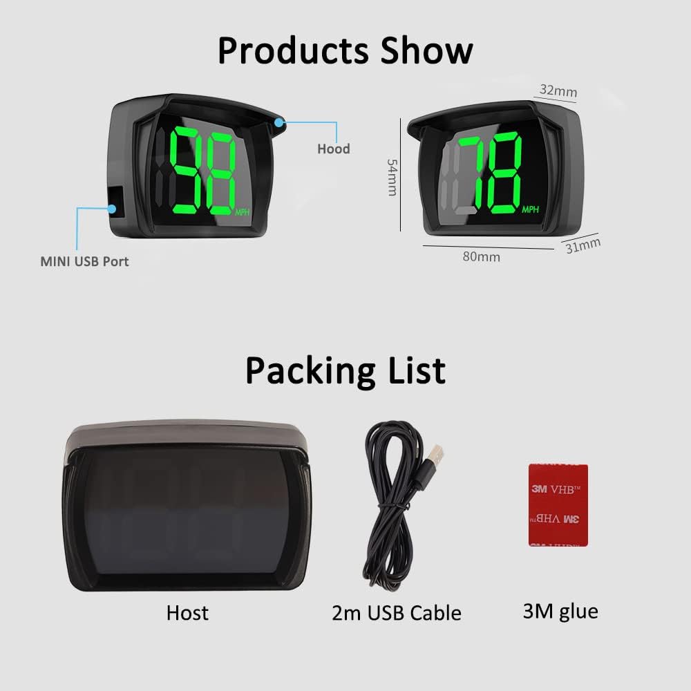 VJOYCAR Digital Speedometer HUD - GPS Head-Up Display for Cars & Trucks | Plug & Play USB (G20-Only Green)