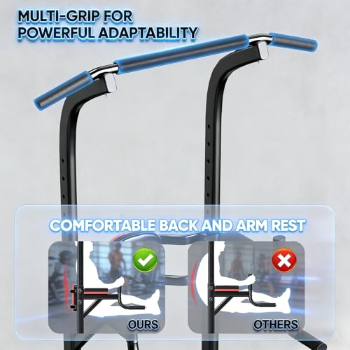 ZENOVA Black Multi-Function Power Tower Pull Up Bar with Dip Station and Adjustable Height