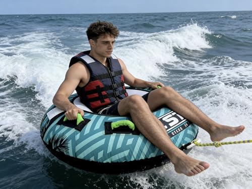 OST Outdoor Racer 1P Towable Tube for Boating - Inflatable Water Tube with Heavy-Duty PVC & Nylon Cover, 4 Handles, Quick Connect System