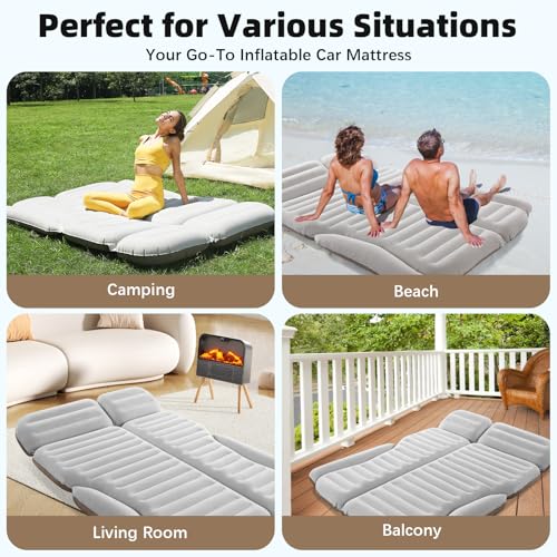 KMZ SUV Air Mattress Double Sided Flocking Camping Bed with Pump - Off-white & Coffee