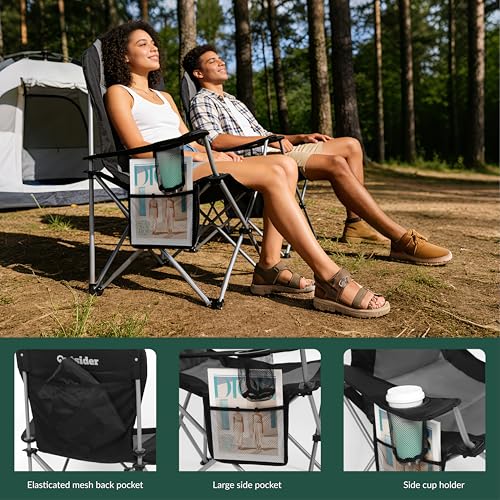 OUTSIDER High Back Camping Chair 2 Pack - Black-Gray, 400lb Capacity, Foldable Outdoor Chairs