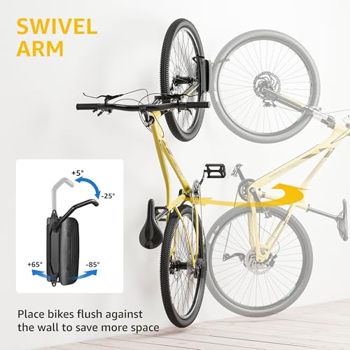 monTEK 4 Pack Swivel Bike Wall Mount Hangers for Garage, Space Saver, Heavy-Duty Steel