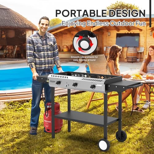 Outdoor Propane Gas Stove with Side Shelves - 3 Burner, 225,000 BTU, Ignition & Regulator