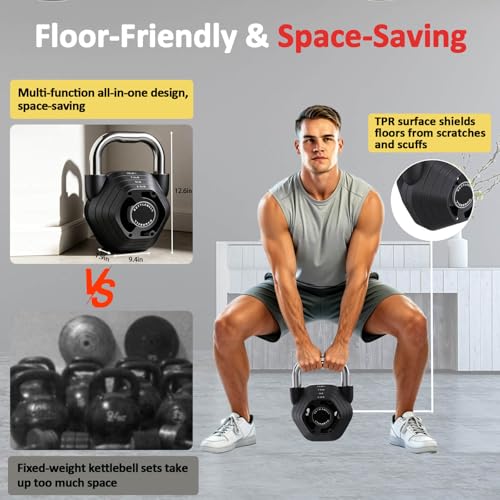 KDMURNVS Black 2-in-1 Adjustable Kettlebell & Dumbbell Set 15-45lbs