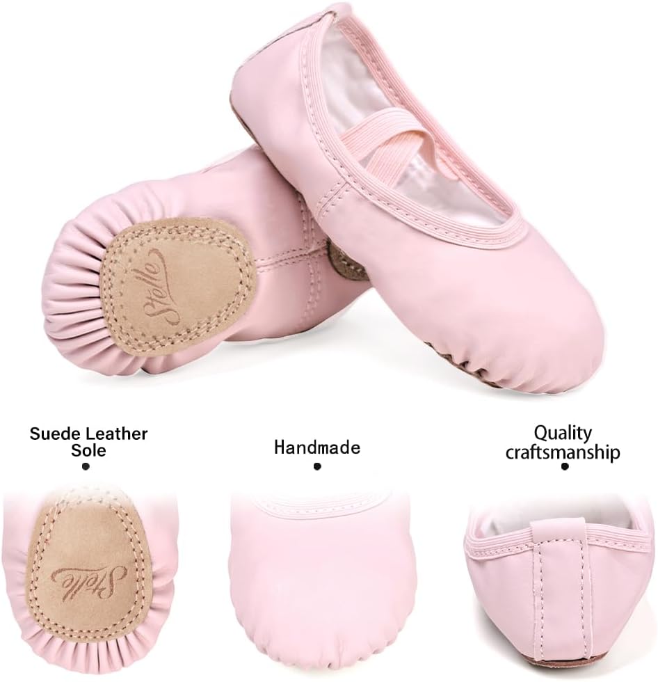 Stelle Ballet Shoes - Soft Leather Toddler & Kids Ballet Slippers | Perfect for Dance Classes