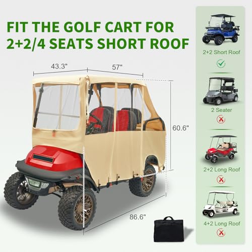 Tecoom Beige Golf Cart Enclosure 2+2 Passenger Waterproof Cover for EZGO Yamaha Club Car