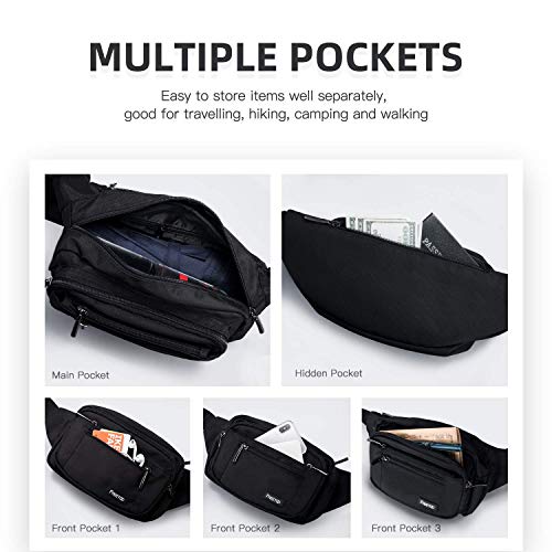 FREETOO Large Capacity Fanny Pack for Men & Women Black Waist Bag