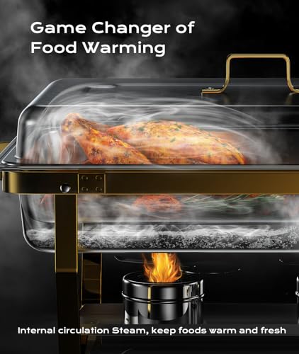 ZILODE 4 Pack Gold Chafing Dishes Buffet Food Warmers for Parties, 9QT
