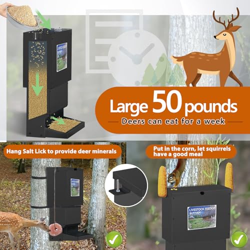 50lb Metal Deer Feeder with Weather-Resistant Lid and Easy Installation