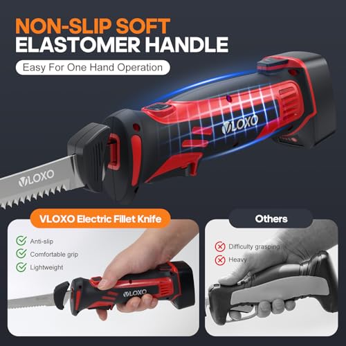 VLOXO Electric Fillet Knife with 4 Stainless Steel Blades & Storage Case - Premium Pack